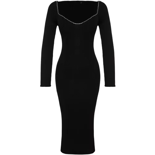 Trendyol Black Shiny Stone Knitwear Elegant Evening Dress