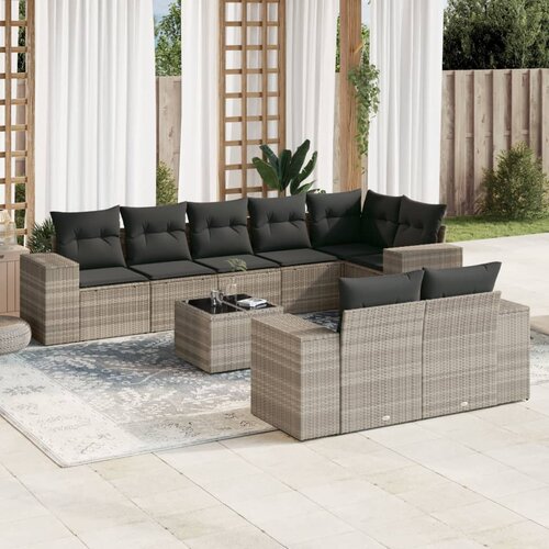 VidaXL 9-dijelni set vrtnih sofa od poliratana s jastucima svjetlosivi Slike