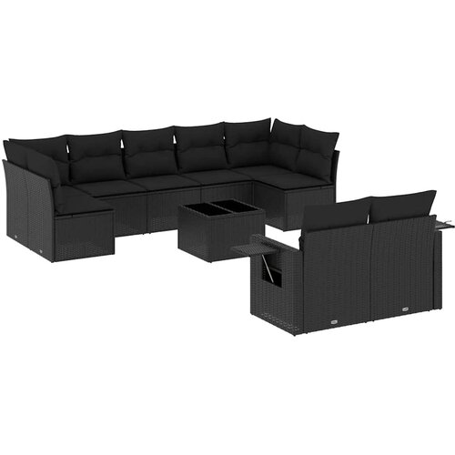  10-dijelni set vrtnih sofa s jastucima crni od poliratana Crna 85 x 62 x 69 cm Slike