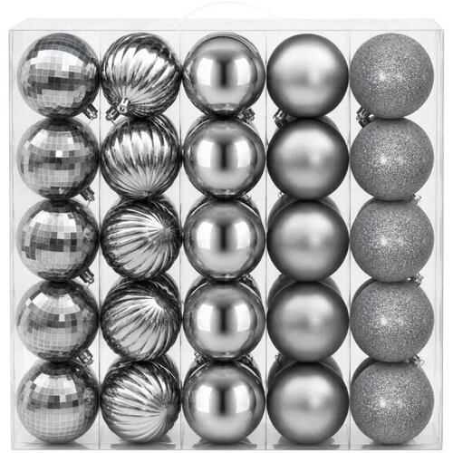  Set božićnih kuglica 50 kom. Siva 8 cm Polistiren - Siva Slike