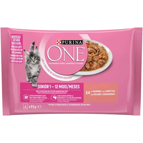 Purina ONE Junior 4 x 85 g - Losos & korenje