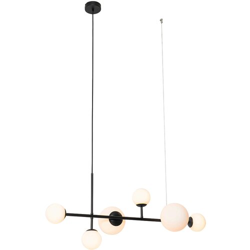 QAZQA Smart Hanglamp zwart met mat glas langwerpig 6-lichts incl. 6 Wifi G9 - Monaco Cene