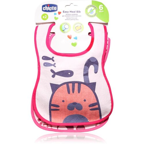Chicco Easy Meal Bib 6m+ slinček Pink 2 kos Cene