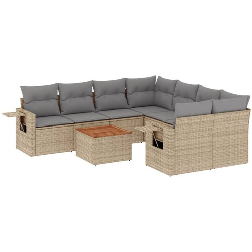  9-dijelni set vrtnih sofa s jastucima bež od poliratana 65.5 x 62 x 69 cm Slike