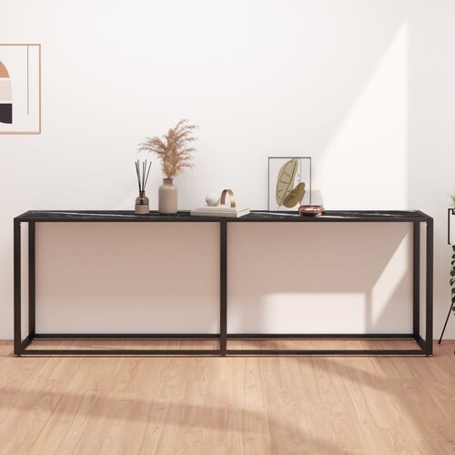 VidaXL Konzolna mizica črn marmor 220x35x75,5 cm kaljeno steklo Slike
