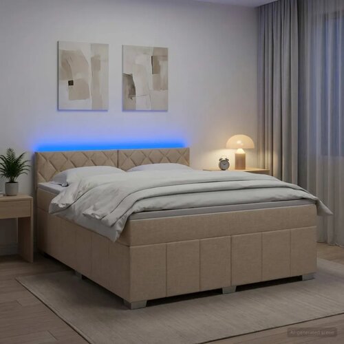  Boxspring krevet s madracem Krem 160 x 200 cm Tkanina - Krem 160 x 200 cm Dizajn s rombovima Slike