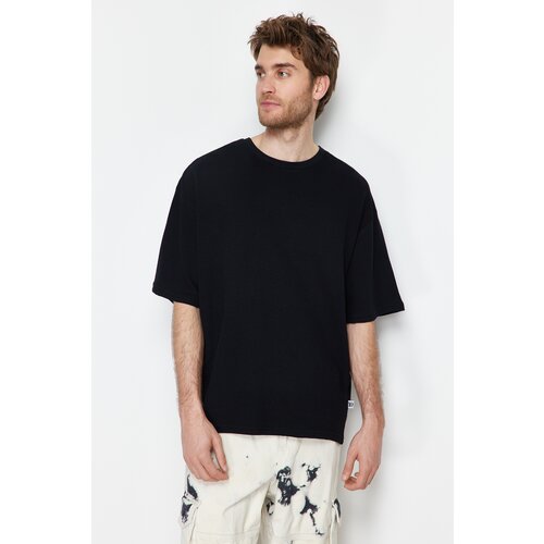 Trendyol Men's Black Oversize Textured 100% Cotton T-Shirt Slike