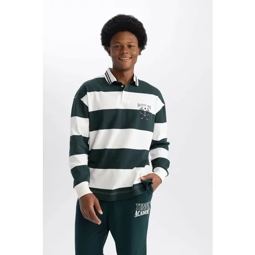 Defacto Boxy Fit Polo Collar Striped Polo T-Shirt