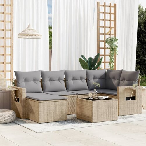 vidaXL 7-dijelni set vrtnih sofa od poliratana s jastucima bež Cijene