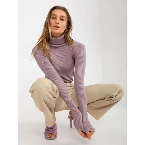 Fashion Hunters Light purple ribbed turtleneck sweater with buttons