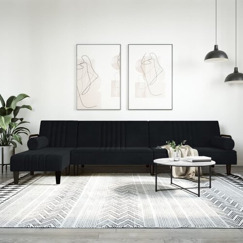 vidaXL Raztegljiv kavč L oblike črn 260x140x70 cm žamet Cene