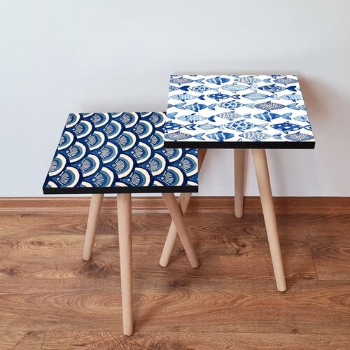 Hanah home 2Shp493 - navy blue navy bluebluewhite nesting table (2 pieces) Cene