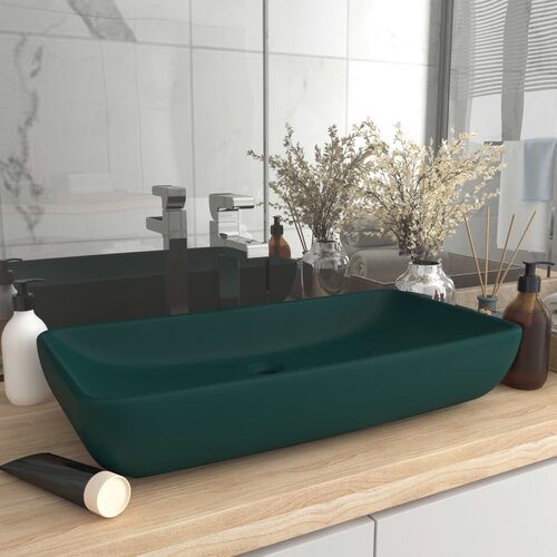 vidaXL Razkošen umivalnik pravokoten mat temno zelen 71x38 cm keramika Cene