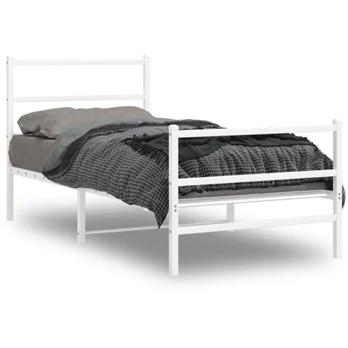 vidaXL Kovinski posteljni okvir z vzglavjem in vznožjem bel 90x190 cm