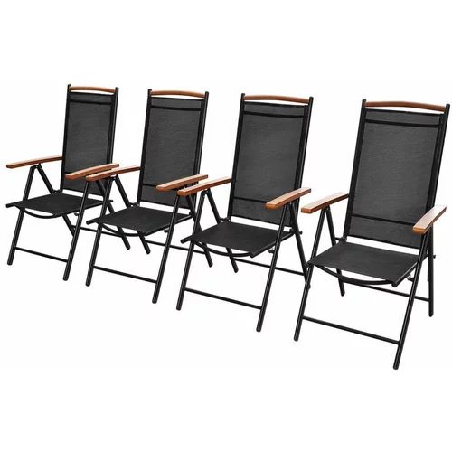  Zložljivi vrtni stoli 4 kosi aluminij in textilene črne barve, (20661317)