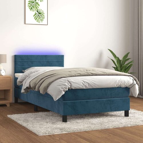  Krevet box spring s madracem LED tamnoplavi 90x200 cm baršun Cijene