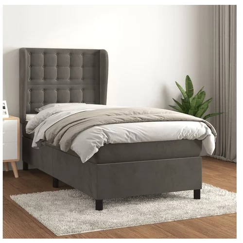  Box spring postelja z vzmetnico temno siva 80x200 cm žamet