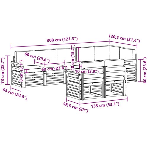  Set vanjskih sofa 8 kom. Bijela i svjetlosiva Poliester 308 x 130,5 x 73 cm Slike