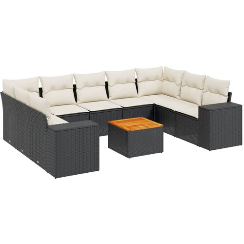  10-dijelni set vrtnih sofa s jastucima crni od poliratana Crna 83 x 62 x 69 cm Slike