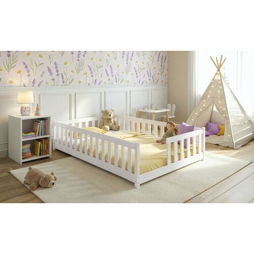 Molarem Home Drveni dječji krevet LEVI - 200x140 cm - bijeli Slike