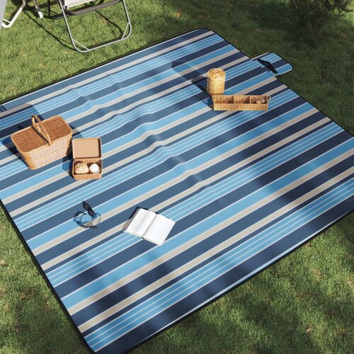 vidaXL Deka za piknik sklopiva plava bijela pruga 200x200cm baršunasta Cijene