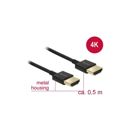 Delock HDMI Priključni kabel [1x Mu&amp;scaron;ki konektor HDMI - 1x Mu&amp;scaron;ki konektor HDMI] 0.5 m Crna Slike