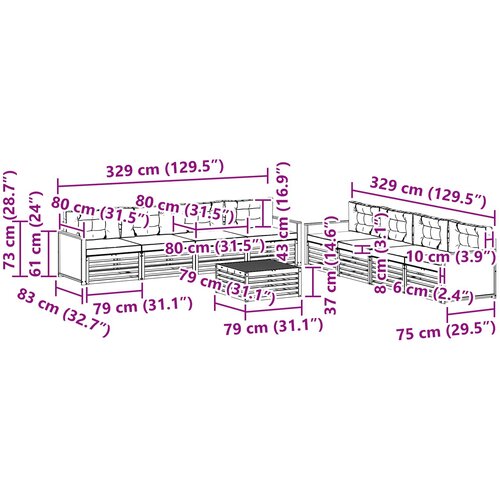  Set vanjskih sofa 9 kom. Prirodna i svjetlosiva Poliester Slike