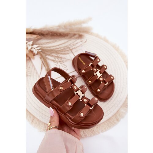 Boto Girls sandals with gold detail brown Lunessa Cene