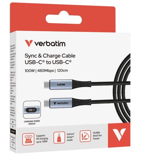 Kabel MAGNETSKI S ZASLONOM USB-C NA USB-C 100W 120 CM VERBATIM 31848 CRNI Slike