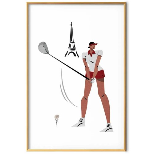  Plakat - Illustration of a Female Golfer with the Eiffel Tower in the Background 21x30 Zlatni okvir Slike