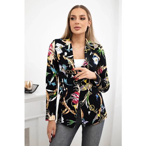 Turecki Printed cotton jacket with a button black+camel Cijene