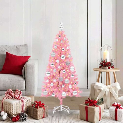 vidaXL Božično drevo med 150 LED z stojalom Roza 120 cm PVC Cene