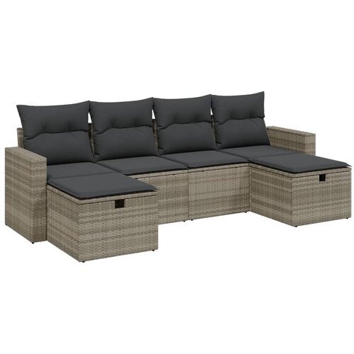 VidaXL 6-dijelni set vrtnih sofa od poliratana s jastucima svjetlosivi Slike