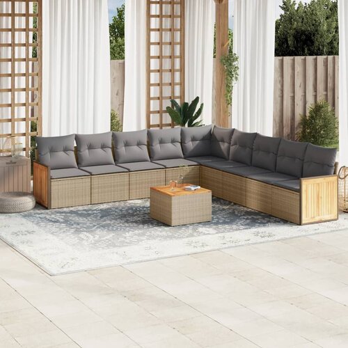 VidaXL 10-dijelni set vrtnih sofa s jastucima bež od poliratana Slike