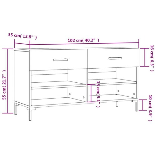 vidaXL Klupa za cipele boja hrasta 102 x 35 x 55 cm konstruirano drvo Cijene