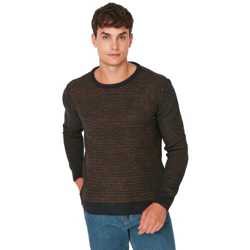 Trendyol Anthracite Men's Slim Fit Crew Neck Textured Sweater Cene