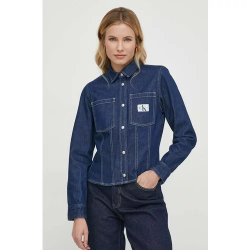 Calvin Klein Jeans Traper košulja za žene, boja: tamno plava, regular, s klasičnim ovratnikom