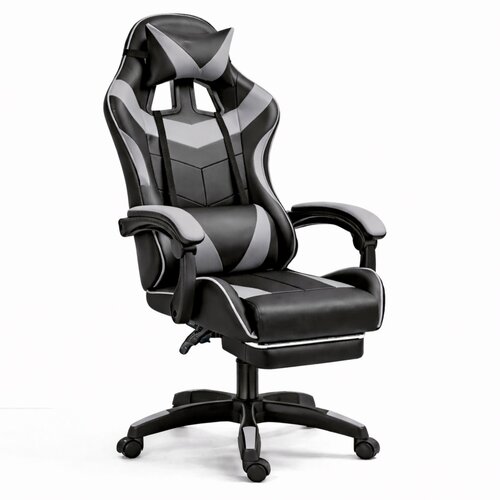 Lean Toys Igralni stol LEAN črno-siva &amp;ndash; ergonomski gaming stol z naslonom za noge Slike