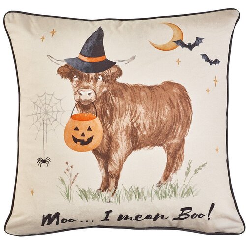 Catherine Lansfield Okrasna blazina z motivom za noč čarovnic 45x45 cm Halloween Highland Cow – Cene