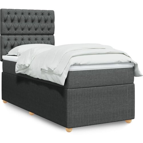 vidaXL Box spring postelja z vzmetnico temno siva 90x200 cm blago Cene