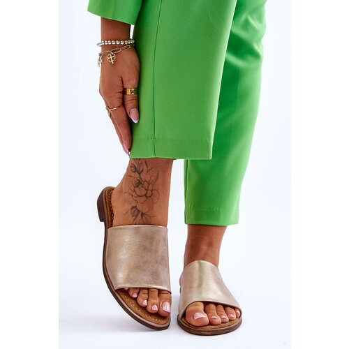 Kesi Women's Leather Smooth Slippers Gold Cerise Slike