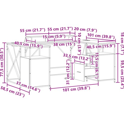 vidaXL Stol s ladicama s pohranom 182 x 101 x 87.5 cm Konstruirano drvo Cene