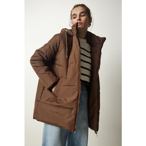 Happiness İstanbul Women's Brown Hooded Oversize Down Coat Slike