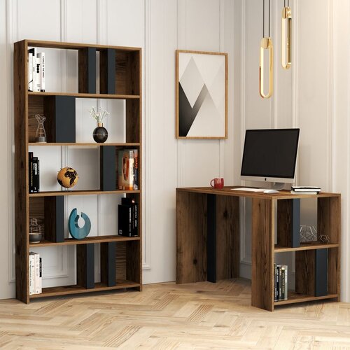 Hanah home Lima - Walnut, Anthracite WalnutAnthracite Study Desk & Bookshelf Slike