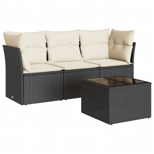  4-dijelni set vrtnih sofa od poliratana s jastucima crni Slike