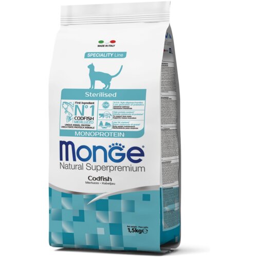 Monge suva hrana za sterilisane mačke sa ukusom bakalara adult monoprotein 1.5kg Slike