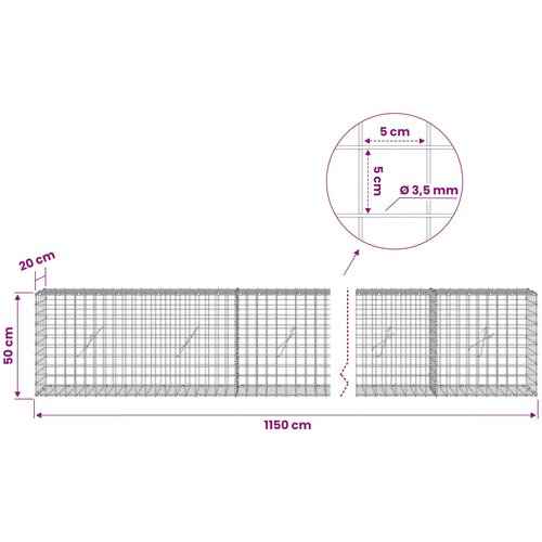  Gabion s žicom debljine 3,5 mm i mrežom 5x5 cm 1150x20x50 cm Slike