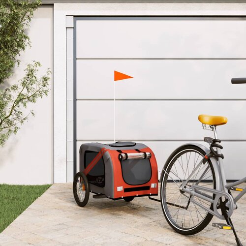 VidaXL Kolesarska prikolica za psa oranžna in črna oxford blago železo Slike