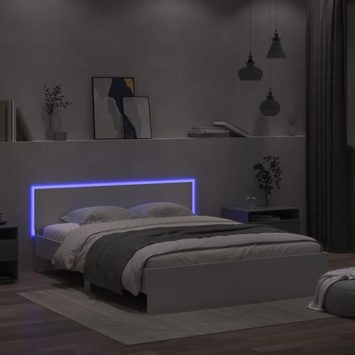 VidaXL Posteljni okvir z vzglavjem in LED bel 160x200 cm Slike