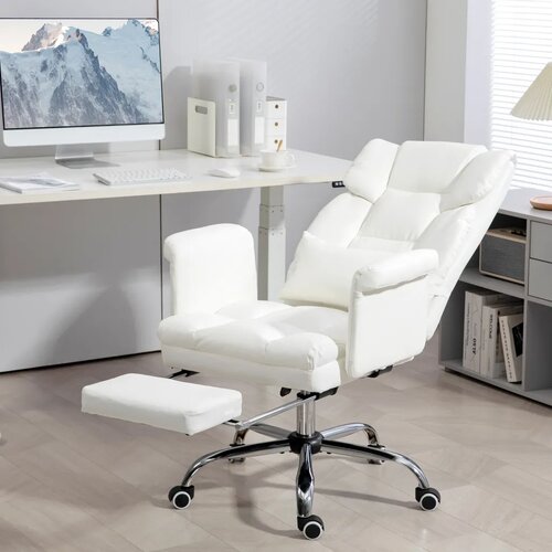 Ergonomska uredska stolica podesiva visina 48-56 cm naslon za leđa oslonac za noge bijela Slike